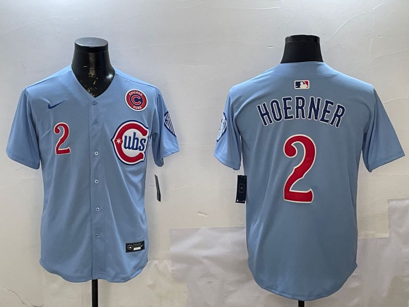 Men Chicago Cubs 2 Hoerner Light Blue Throwback 2025 Nike MLB Jersey style 3
